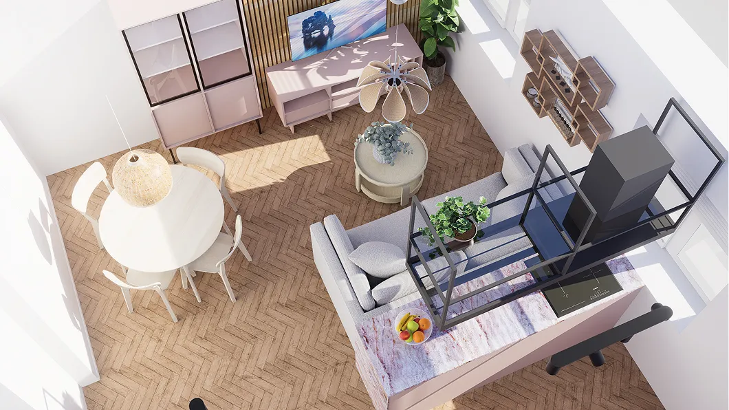 rzut projektu kuchni i salonu